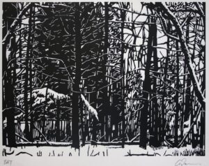 Linocut Poster — Forest in Snow, Wales